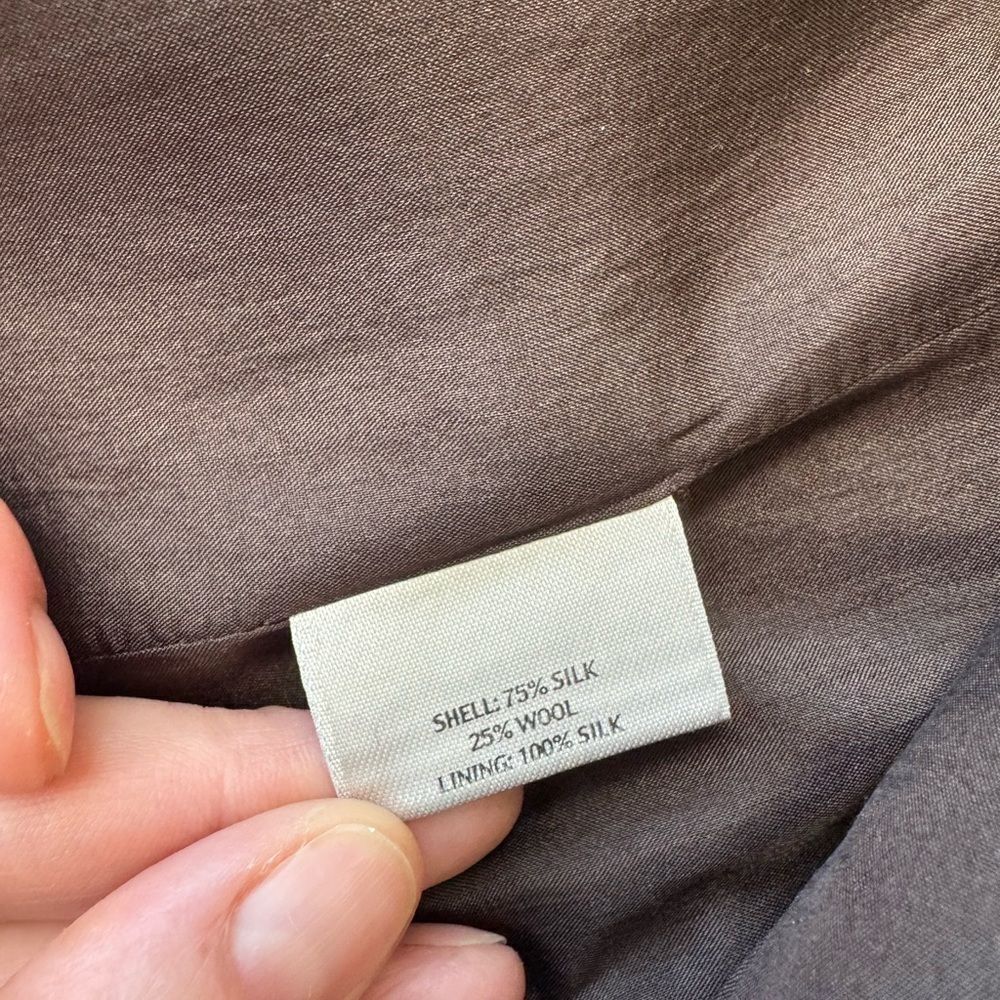 EILEEN FISHER Silk Blend Brown Metallic Open Front Crepe Blazer Jacket Sz L - Picture 8 of 12